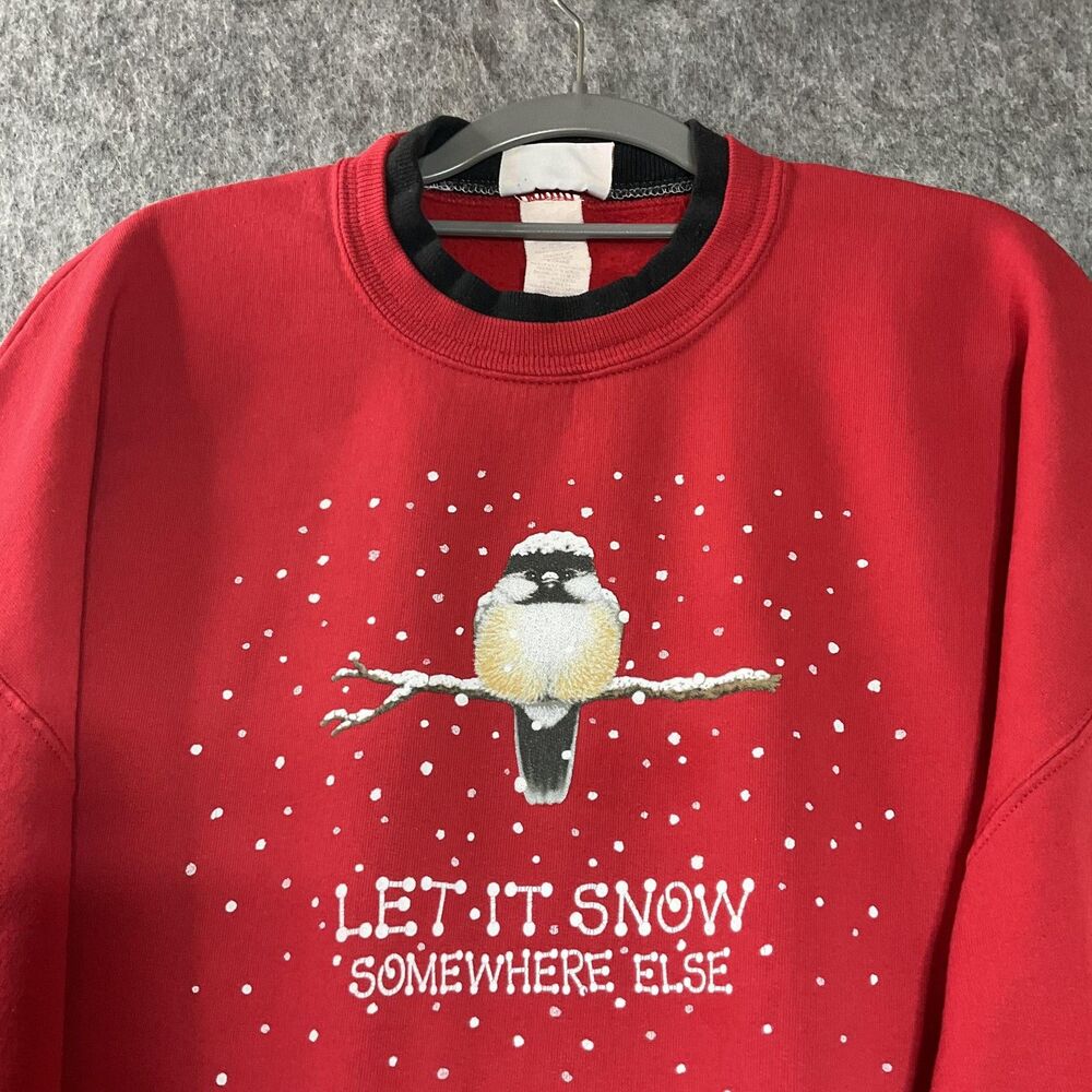 Vintage Morning Sun Sweatshirt Womens XL Red Let It Snow Bird Christmas 90s *